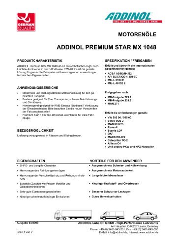 motorenöle addinol premium star mx 1048