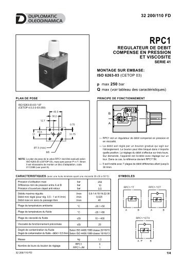 regulateur de debit compense en pression et viscosite ... - Duplomatic