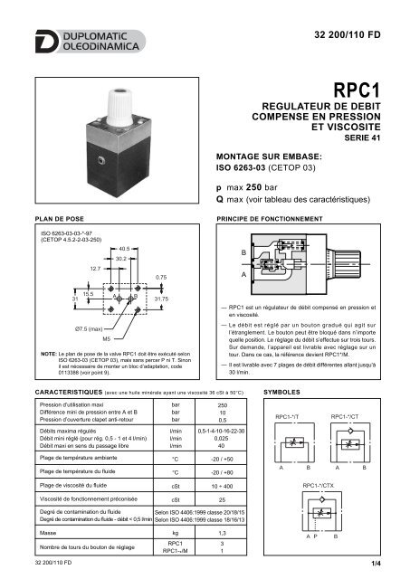 regulateur de debit compense en pression et viscosite ... - Duplomatic