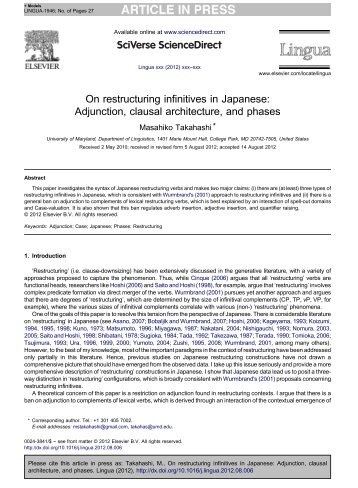 On restructuring infinitives in Japanese - Linguistics - University of ...