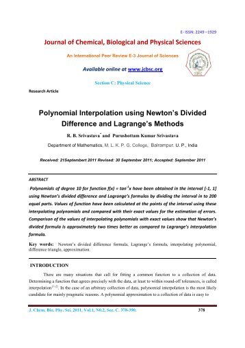 Polynomial Interpolation using Newton's Divided Difference and ...