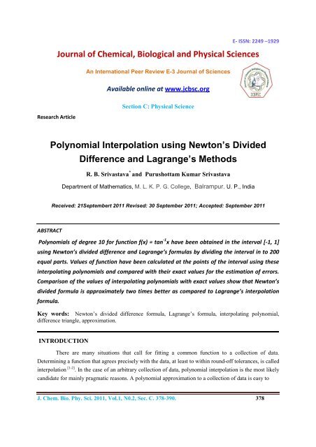 Polynomial Interpolation using Newton's Divided Difference and ...