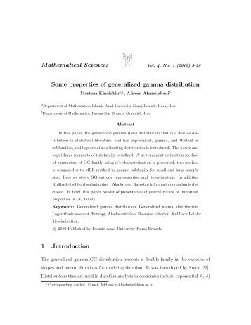 Some properties of generalized gamma distribution - Mathematical ...