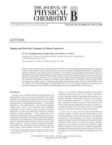 Doping and Electrical Transport in Silicon Nanowires - Computer ...