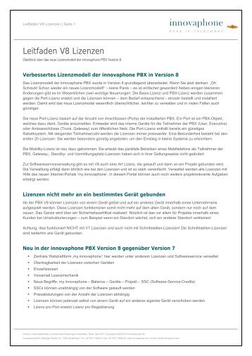 innovaphone Leitfaden V8 Lizenzen - Telefonbau  Schneider AG