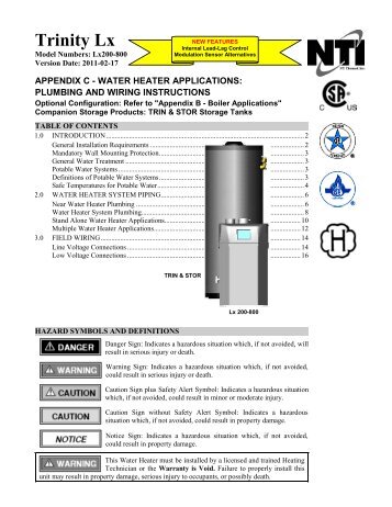 Trinity Lx 200-800 Appendix C - Water Heater ... - NY Thermal Inc.