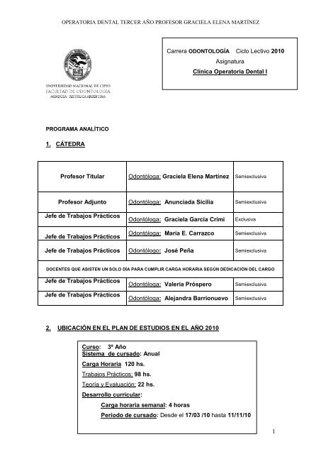 ClÃ­nica Integrada I - Operatoria Dental I - Facultad de OdontologÃ­a