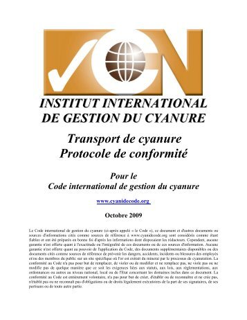 Protocole du transport - International Cyanide Management Code