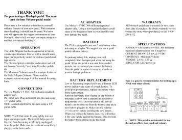 Manual for Morley Little Alligator Volume Pedal