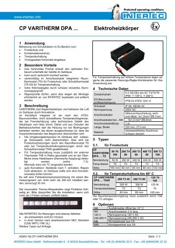 CP VARITHERM DPA ... Elektroheizkörper - Intertec-Hess GmbH
