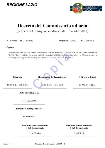 Decreto del Commissario ad acta - Regione Lazio