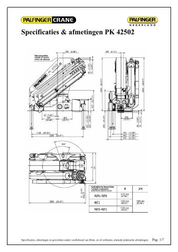 bijlage: Specificaties & afmetingen PK 42502 - Palfinger