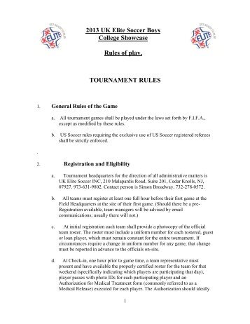 RULES OF PLAY - UK Elite Soccer