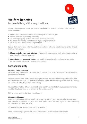 Welfare benefits information sheet - British Lung Foundation