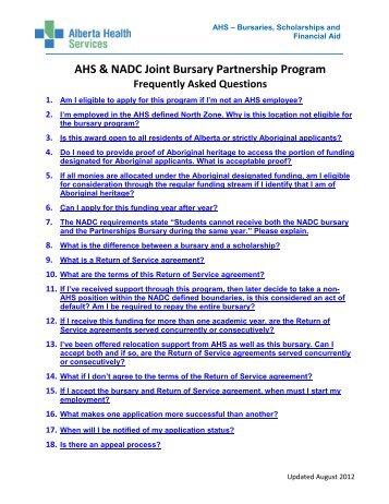 AHS & NADC Joint Bursary Partnership ... - Alberta Health Services