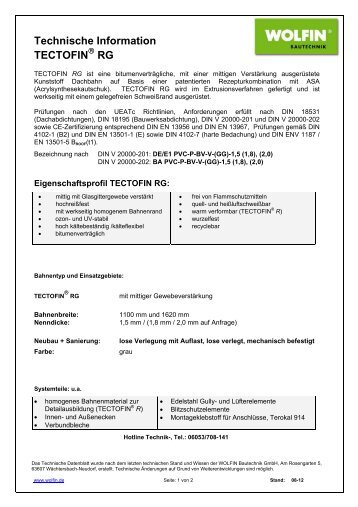 Technische Datenblatt - WOLFIN Bautechnik