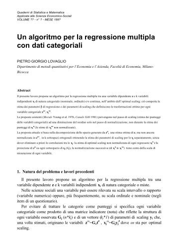 Un algoritmo per la regressione multipla con dati categoriali