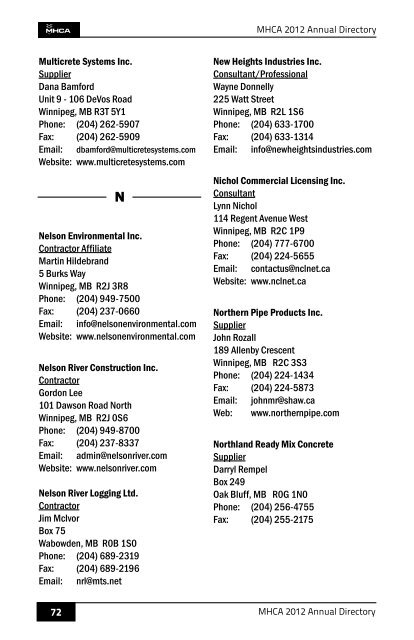 2012 membership listing - Manitoba Heavy Construction Association