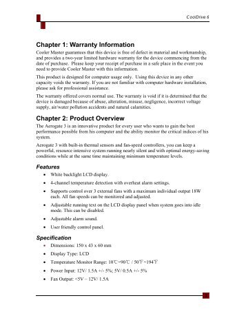 Chapter 1: Warranty Information Chapter 2: Product ... - PC-look