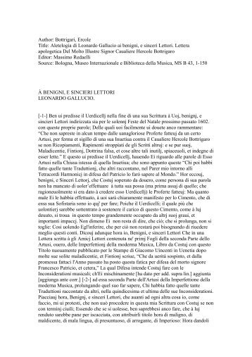 Bottrigari, Ercole Title: Aletelogia di Leonardo Gallucio ai benigni, e ...