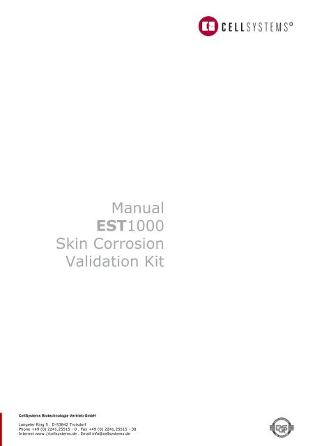 Manual EST1000 Skin Corrosion Validation Kit - CellSystems ...