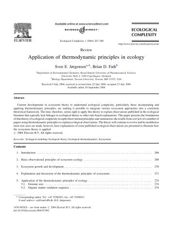 Application of thermodynamic principles in ecology - GIP