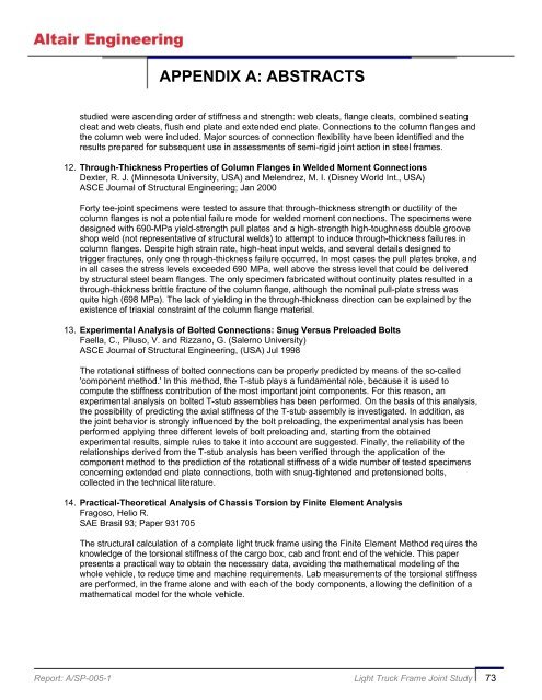 Light Truck Frame Joint Stiffness Study Phase 1 Final Report