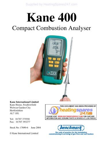 Kane 400 combustion flue gas analyser user manual