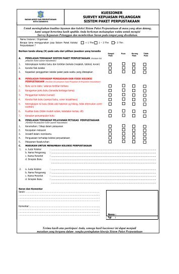 kuesioner survey kepuasan pelanggan sistem paket perpustakaan