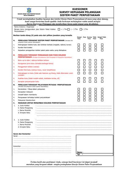 kuesioner survey kepuasan pelanggan sistem paket perpustakaan