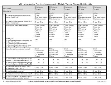 Multiple Vaccine Storage Unit Checklist