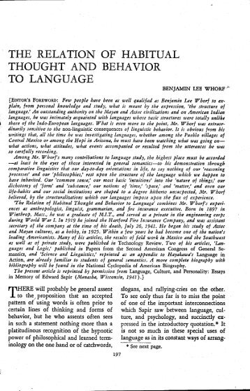 the relation of habitual thought and behavior to language