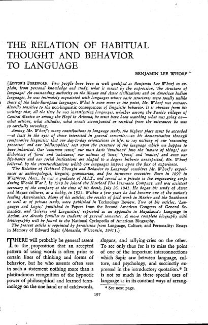 the relation of habitual thought and behavior to language