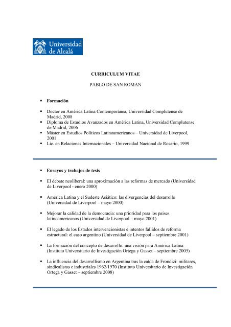 CURRICULUM VITAE PABLO DE SAN ROMAN Formación ... - ielat