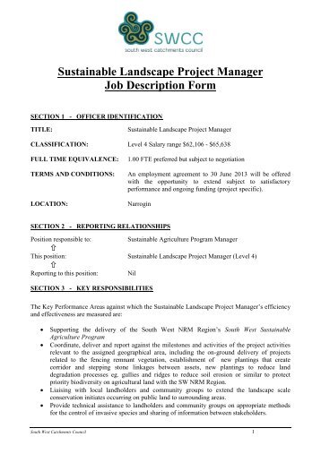 Sustainable Landscape Project Manager Job Description Form