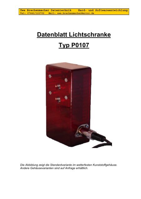 Datenblatt Lichtschranke - Haseltal-Zeitmessteam