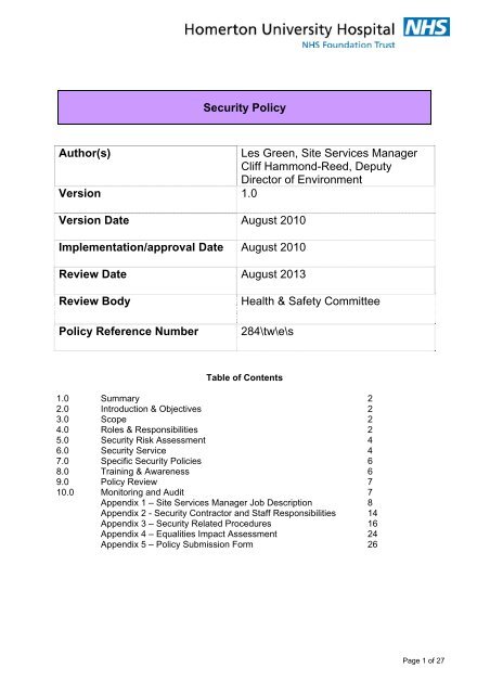 Security policy Homerton University Hospital