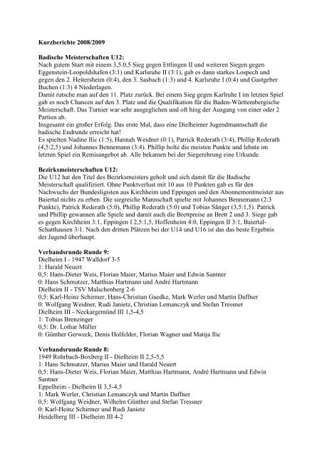 Kurzberichte 2008/2009 (PDF) - Schachclub 1964 Dielheim eV