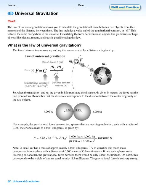Universal Gravitation Worksheet Universal Gravitation Lesson Plan For