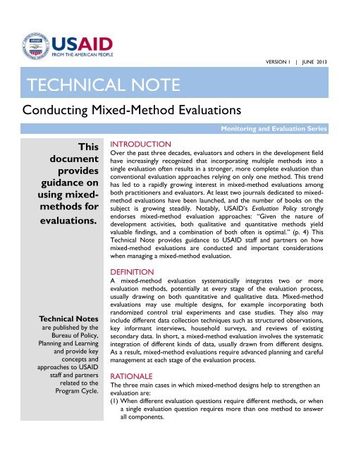 Technical Note: Conducting Mixed Method Evaluations - usaid