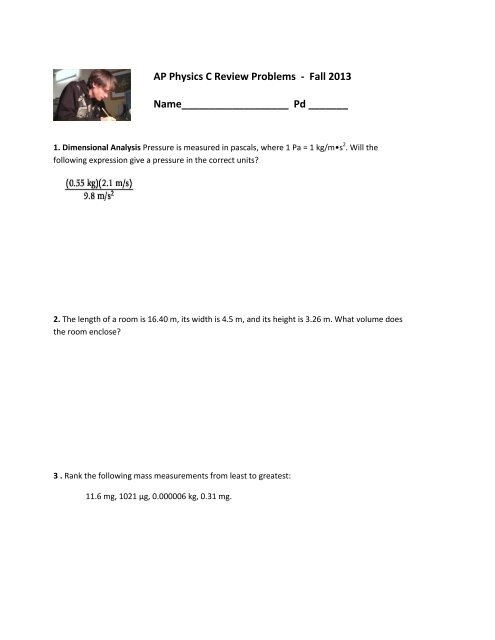 AP Physics C Review Problems - Fall 2013 ...