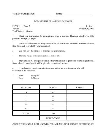 PHYS 1111 â Introductory Physics I Exam Solutions