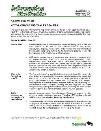 Motor Vehicle and Trailer Dealers - Government of Manitoba