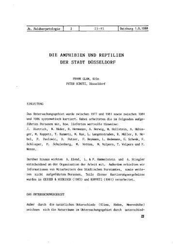 DIE AMPHIBIEN UND REPTILIEN DER STADT DÃœSSELDORF