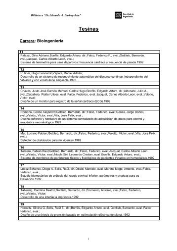 Listado de tesinas correspondientes a Bioingeniería