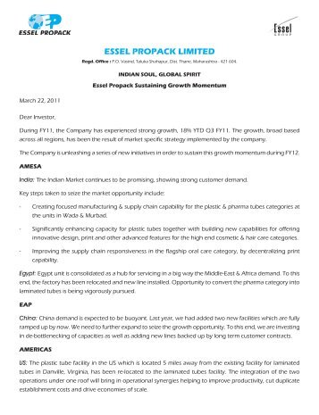Investor Letter March 2011.pdf - Essel Propack