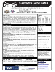 Game Notes - Joliet Slammers