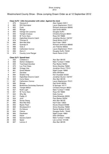 Showjumping Entries 2012.pdf - Westmorland County Show