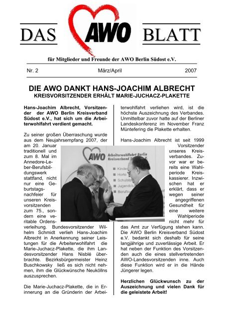 Download AWO-Blatt Ausgabe 2 - April 2007 - Herzlich Willkommen ...