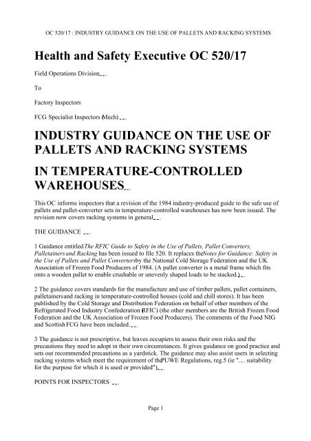 Industry guidance on the use of pallets and racking systems in ...